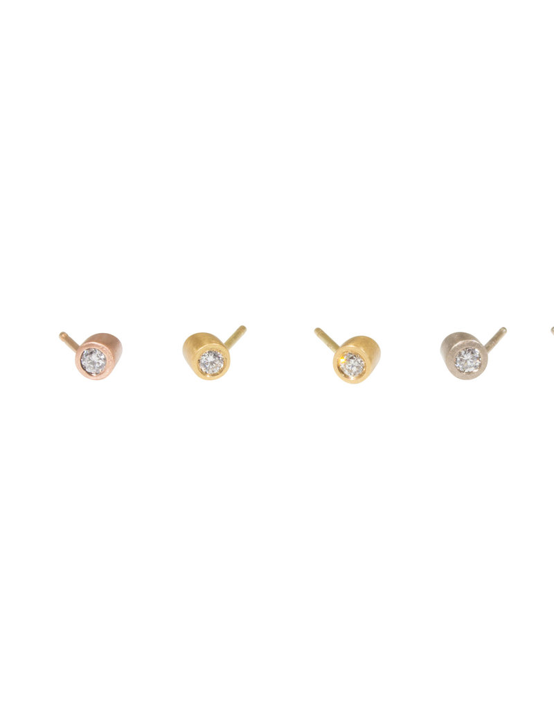 Angled Tube & White Diamond Post Earrings in 14k Rose Gold