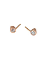 Angled Tube & White Diamond Post Earrings in 14k Rose Gold