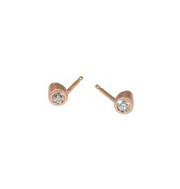 Angled Tube & White Diamond Post Earrings in 14k Rose Gold