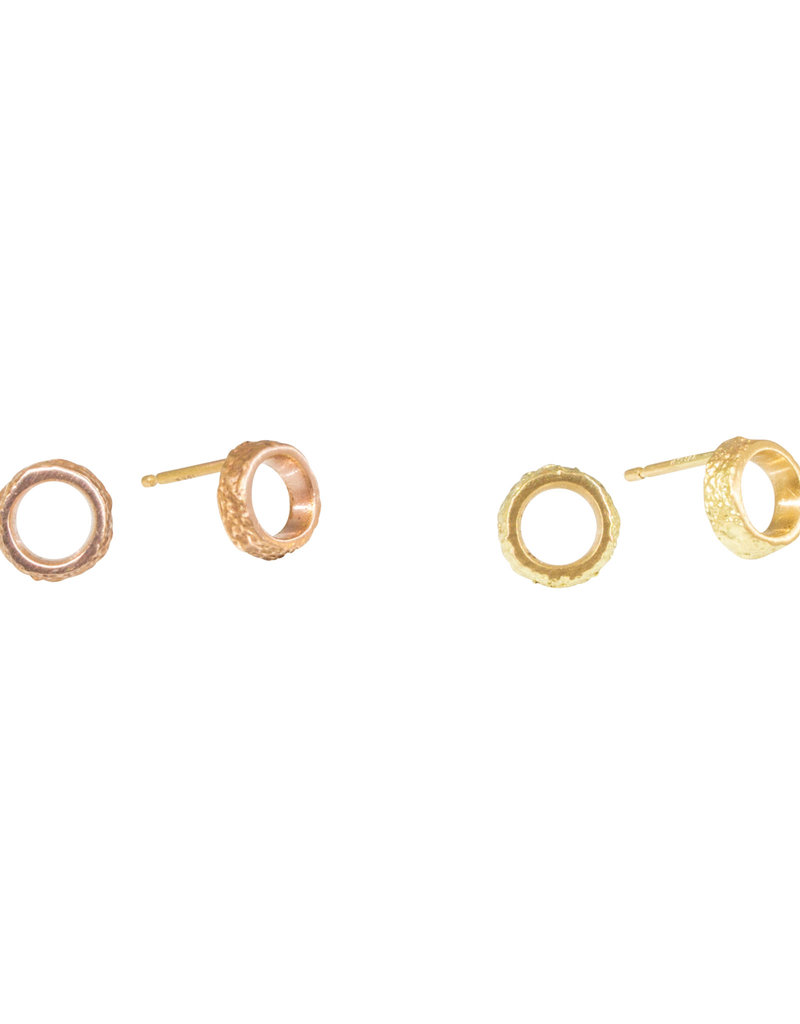 Small Open Sand Circle Post Earrings in 14k Rose Gold