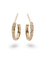 Champagne Diamond Beaded Hoop Post Earrings in 14k Gold