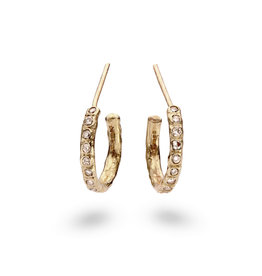 Champagne Diamond Beaded Hoop Post Earrings in 14k Gold