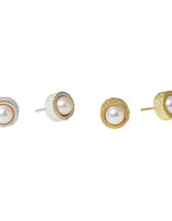 White Pearl Post Earrings with Sand Texture in Silver