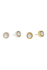 White Pearl Post Earrings with Sand Texture in Silver