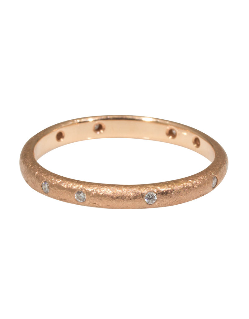 2.25 mm Diamond Sand Texture Band with in 14k Rose Gold with White Diamonds