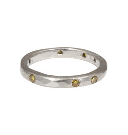 2.5mm Hammered Texture Band in Platinum with Yellow Diamonds