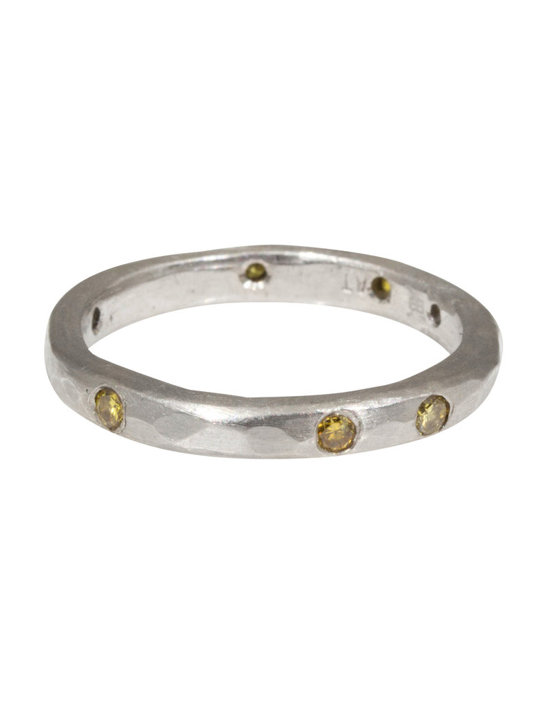 2.5mm Hammered Texture Band in Platinum with Yellow Diamonds