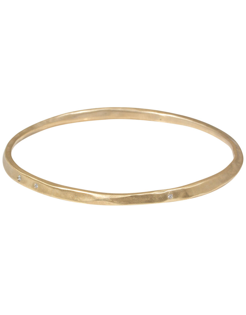 Oval Hammered Twist Bangle in Golden Bronze with (5) White Diamonds