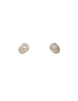 Angled Tube & White Diamond Post Earrings in 14k Palladium White Gold