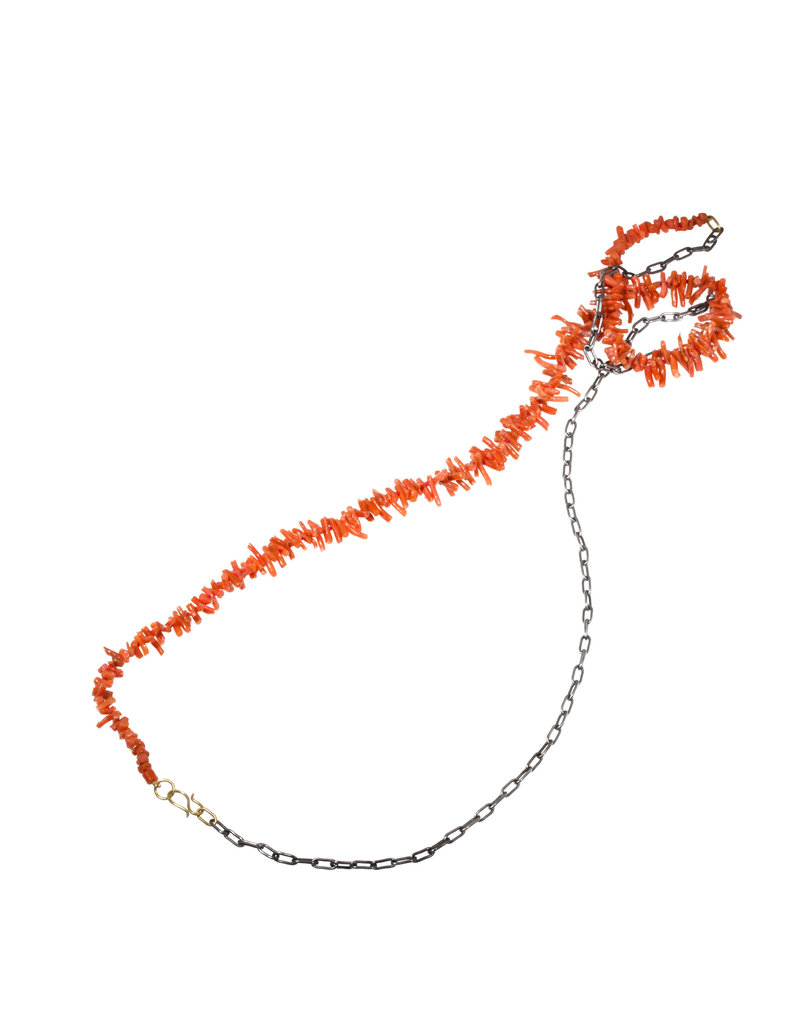 Coral and Silver Chain Necklace