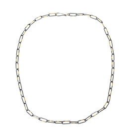 Heavyweight Short Links Chain in Oxidized Silver and 18K Gold - 18.5"