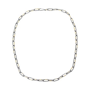 Heavyweight Short Links Chain in Oxidized Silver and 18K Gold - 18.5"