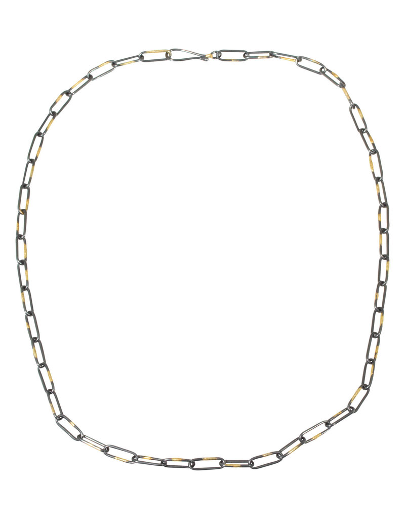 Heavyweight Short Links Chain in Oxidized Silver and 18K Gold - 18.5"