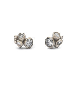 Grey Diamond Cluster Post Earrings in 18k Warm White Gold