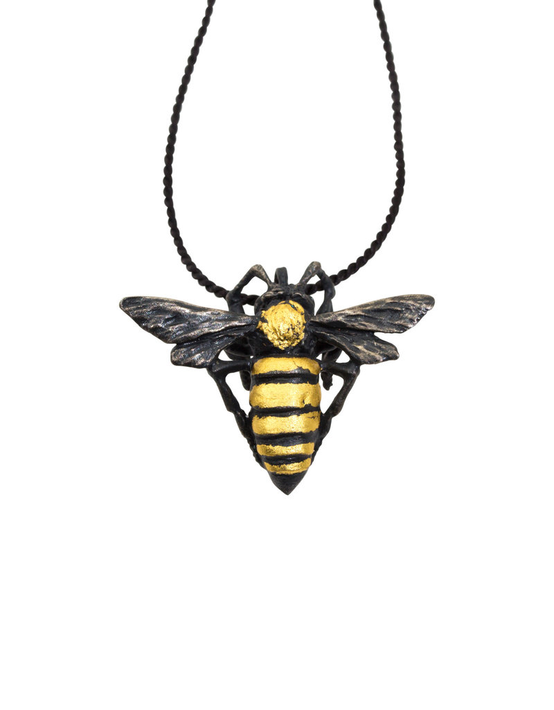 Honey Bee II Pendant in Oxidized Silver with 23k Gold Leaf