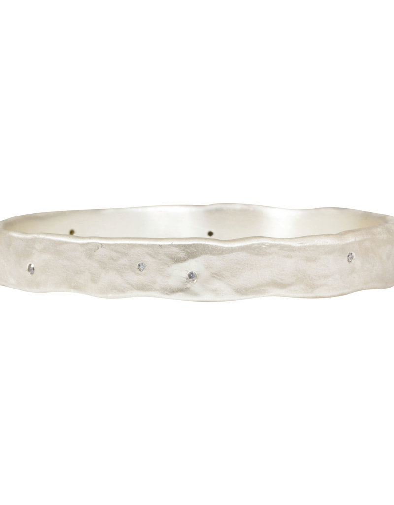 Hammered Oval Bangle in Silver with 10 Grey Sapphires