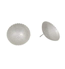Medium Perforated Dish Post Earrings in Silver