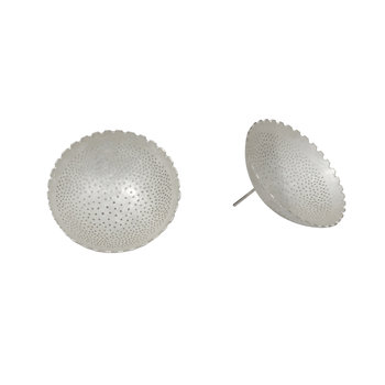 Medium Perforated Dish Post Earrings in Silver