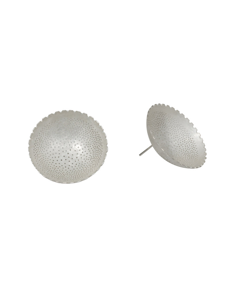Medium Perforated Dish Post Earrings in Silver