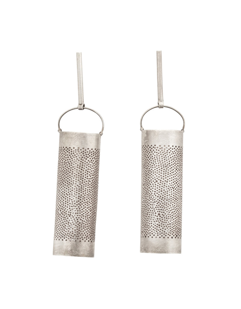 Sterling Silver Perforated Large Cylinder Dangle Earrings