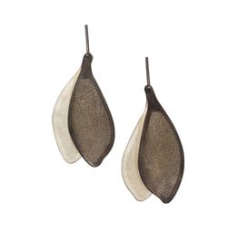 Perforated Leaf Post Dangle Earrings in Oxidized Silver and 10k White Gold