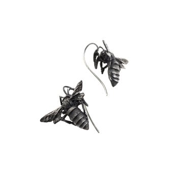 Honey Bee Dangle Earrings in Oxidized Silver