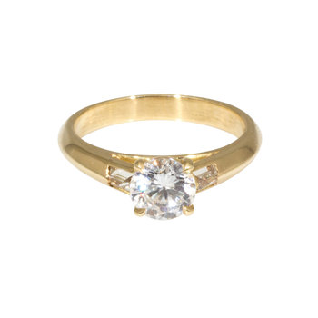 Nick Engel Muse Engagement Ring in 18k Yellow with Inverted Baguette Shoulders and CZ