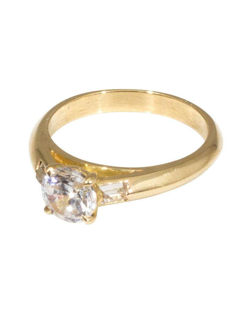 Nick Engel Muse Engagement Ring in 18k Yellow with Inverted Baguette Shoulders and CZ