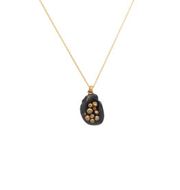 Brandon Holschuh Organic Shaped Pendant with Diamonds in 18k Yellow Gold and Oxidized Silver