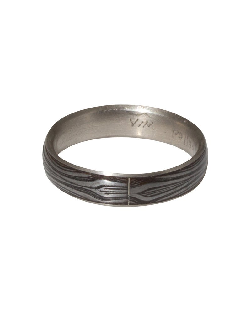 Damascus Steel Ring with Palladium Liner