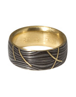 Sea Floor Band in Damascus Steel with 18k Yellow Gold Lining