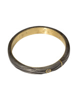 Ring with Diamond in Damascus Steel and 18k Yellow Gold Liner