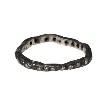Brandon Holschuh Simple Fused Band with White Diamonds in Oxidized Silver