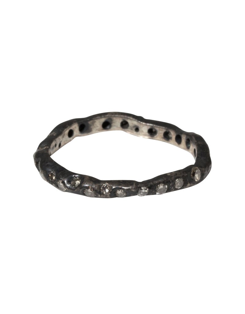 Brandon Holschuh Simple Fused Band with White Diamonds in Oxidized Silver