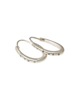 Small Katachi Oval Hoop Earrings with Locking Wire in Brushed Silver and Grey Diamonds