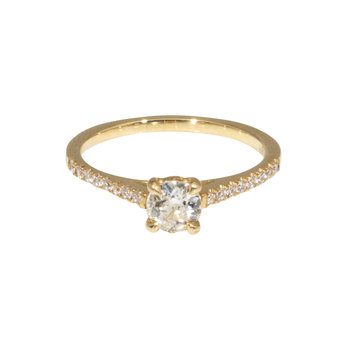 Nick Engel Apex Engagement Ring with Small Side Diamonds in 18k Yellow Gold