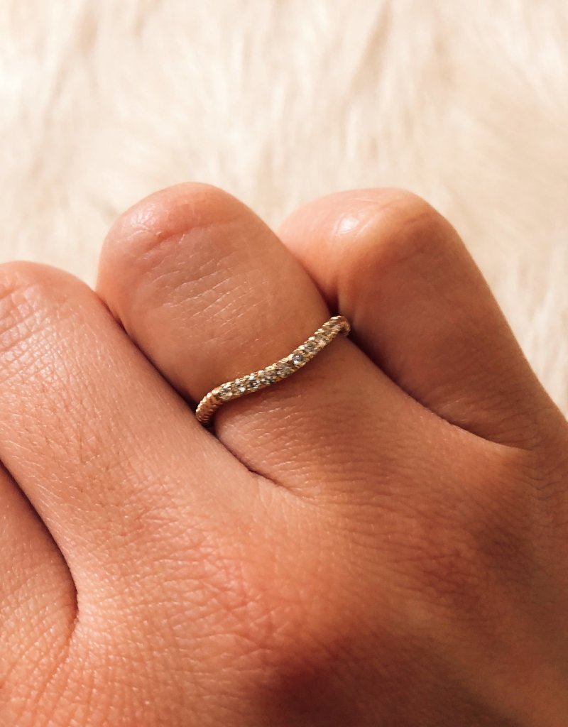 Notched Fitted White Diamond Pave Band