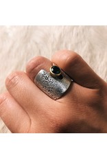 Textured Cuba Ring in Silver with Black Diamond in 18k Yellow Gold
