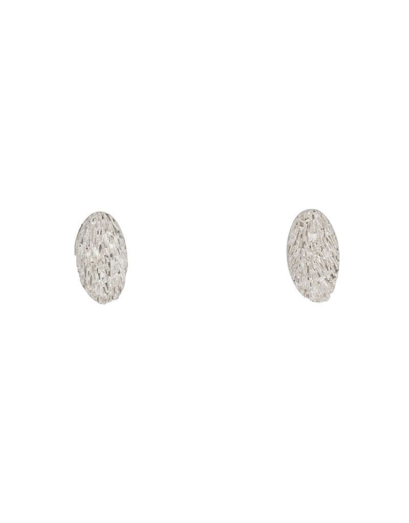 Furry Oval Post Earrings in Silver