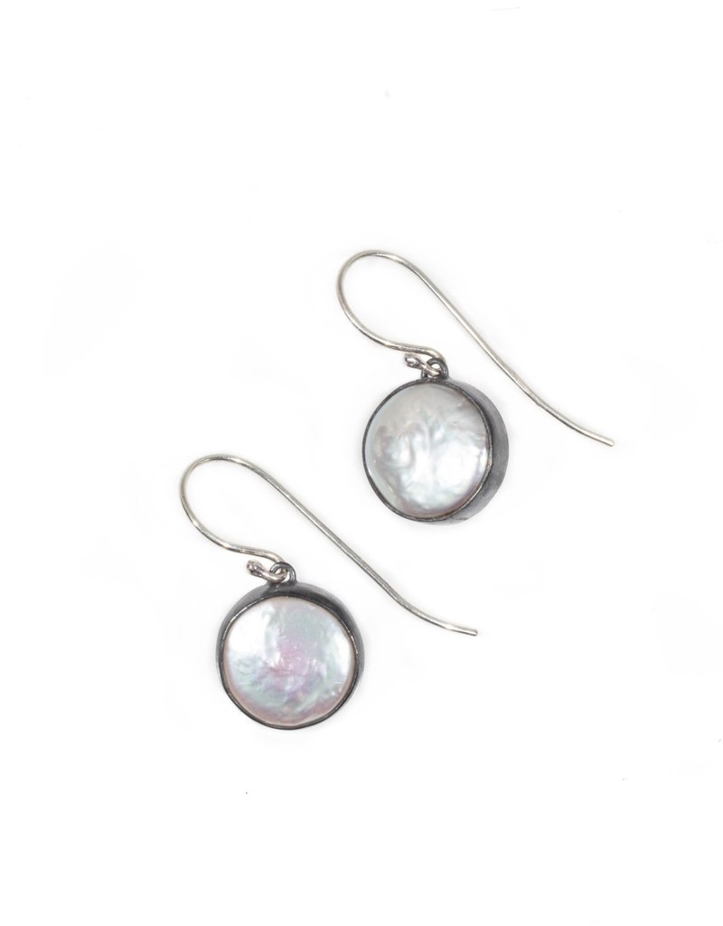 Small Biwa Pearl Earrings in Oxidized Silver with Silver Wires