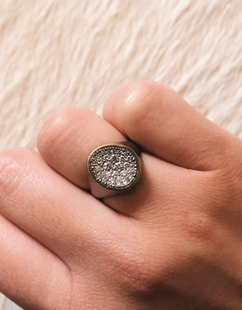 Organic Shaped Pave Signet Ring with White Diamonds in 18k Palladium White Gold