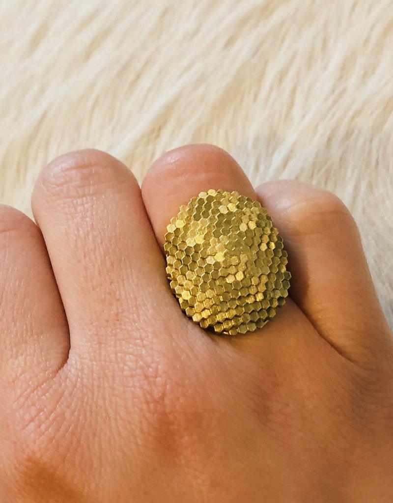 Flat Oval Hex Ring in 18k Yellow Gold
