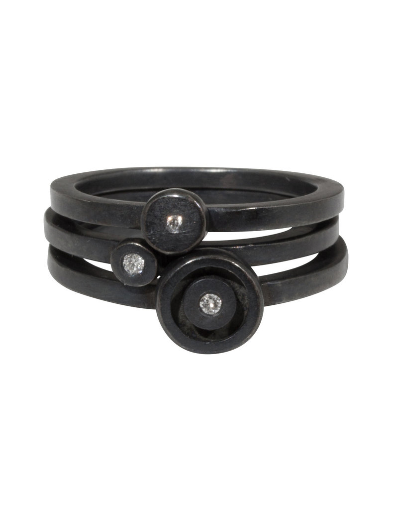 Stacking Circle Rings in Oxidized Silver with Diamonds