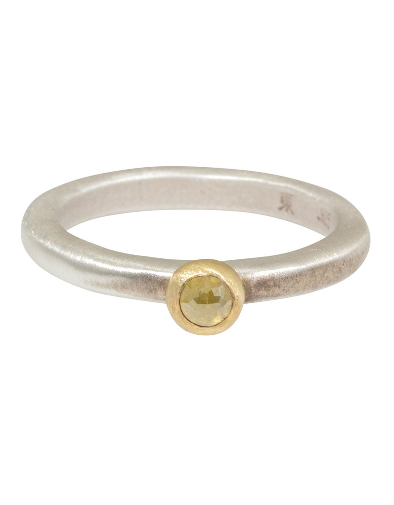 Rose Cut Diamond Stacker Ring in Silver with 18k Yellow Gold