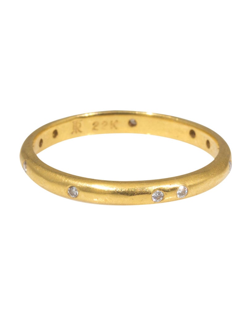 2.25 mm White Diamond Modeled Band in 22k Yellow Gold with White Diamonds