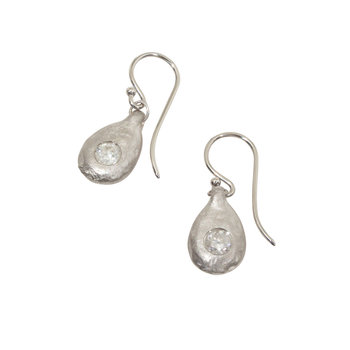 Organic Modeled Drop Earrings with White Diamonds in Platinum