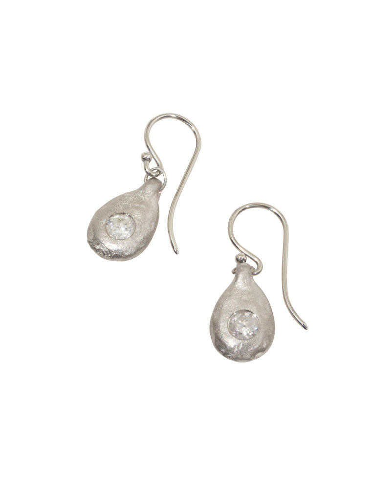 Organic Modeled Drop Earrings with White Diamonds in Platinum