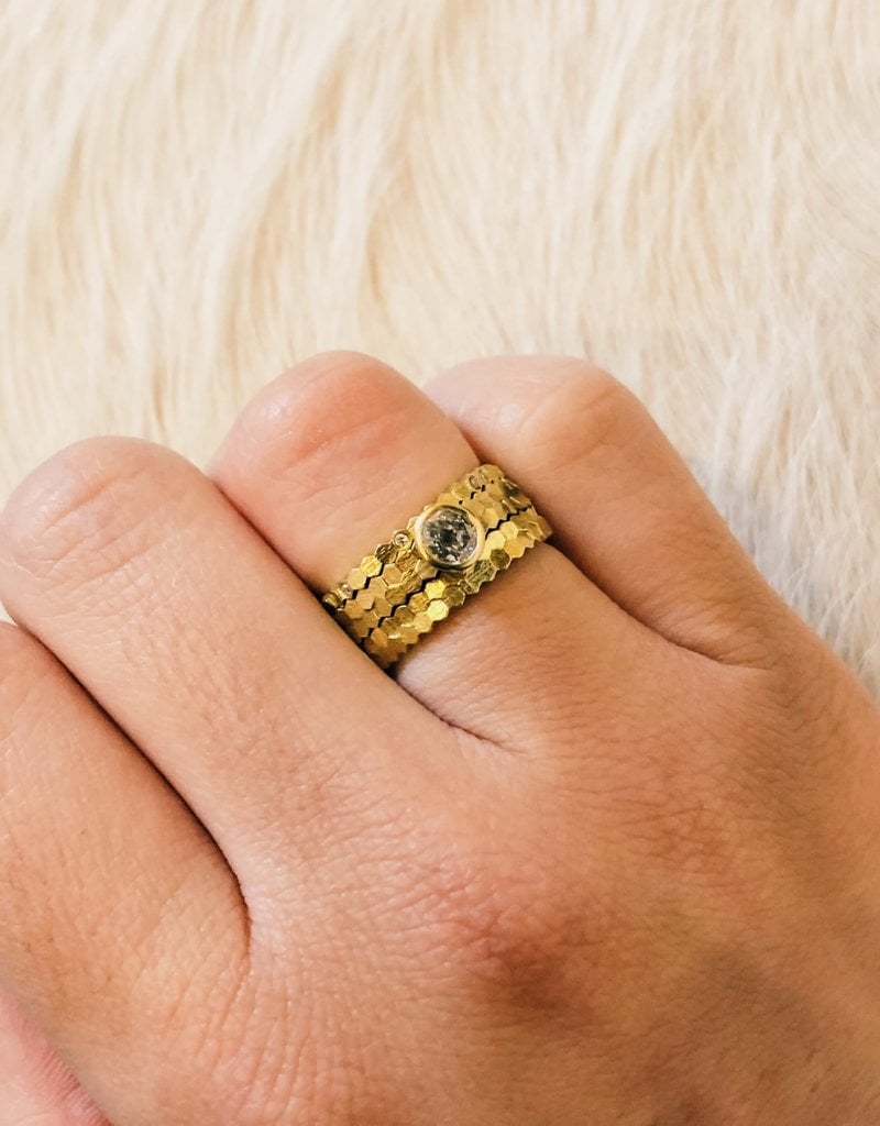 Double Hex Diamond Solitaire Ring in 18k Yellow Gold