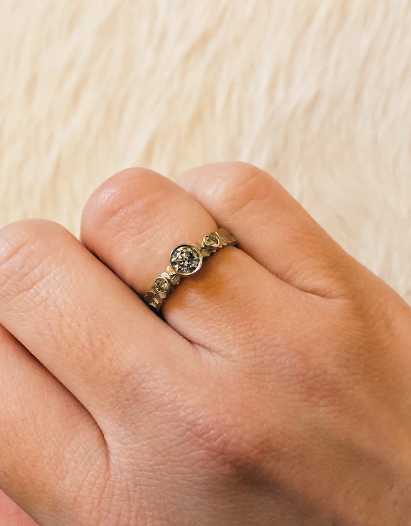 Double Hex Ring in Warm White Gold with Diamonds