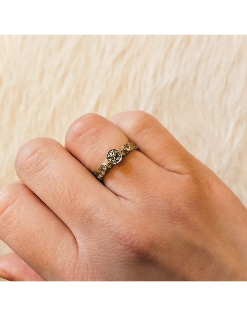 Double Hex Ring in Warm White Gold with Diamonds